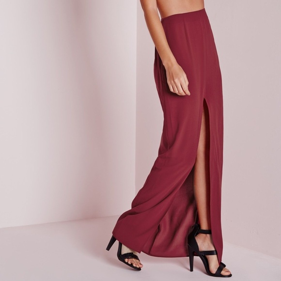 MissGuided Women's Purple/Burgundy High Split Front Maxi Skirt - Picture 4 of 6